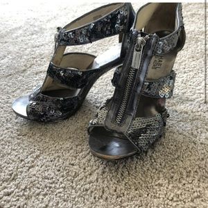 Silver sequin heels